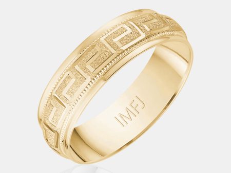 14K Rounded Greek Symbol Milgrain Edge Wedding Band For Cheap