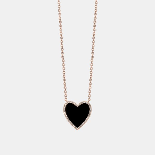 Black Onyx Diamond Border Heart Necklace on Sale