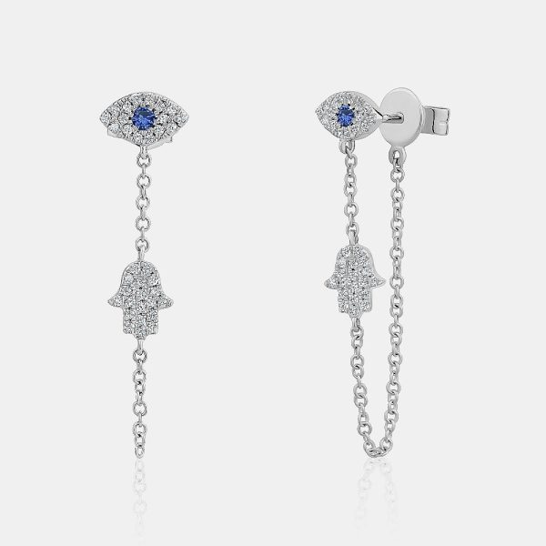 Evil Eye Hamsa Chain Earrings on Sale