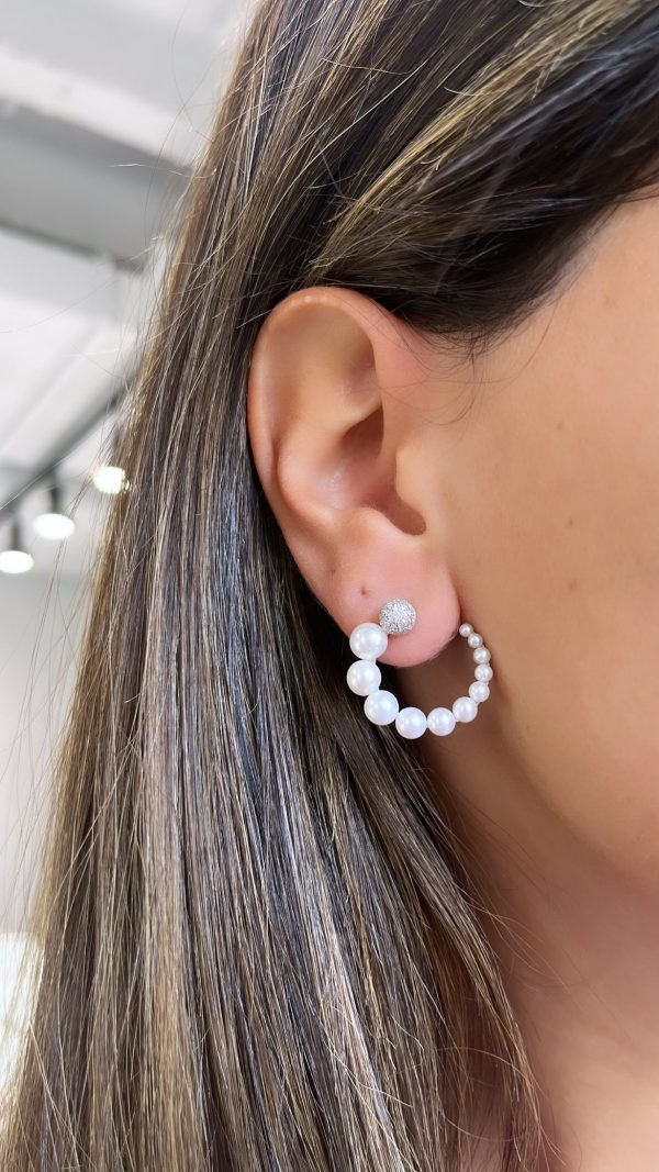 Graduated Pearl Hoops with Diamonds Online