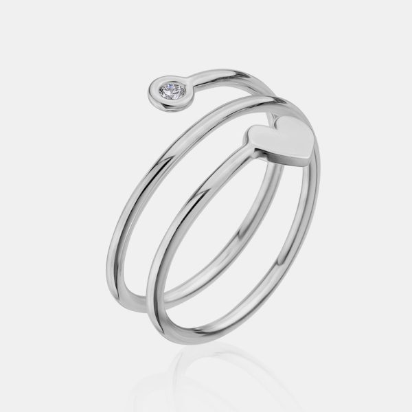 Spiral Ring with Heart and Diamond Bezel Discount