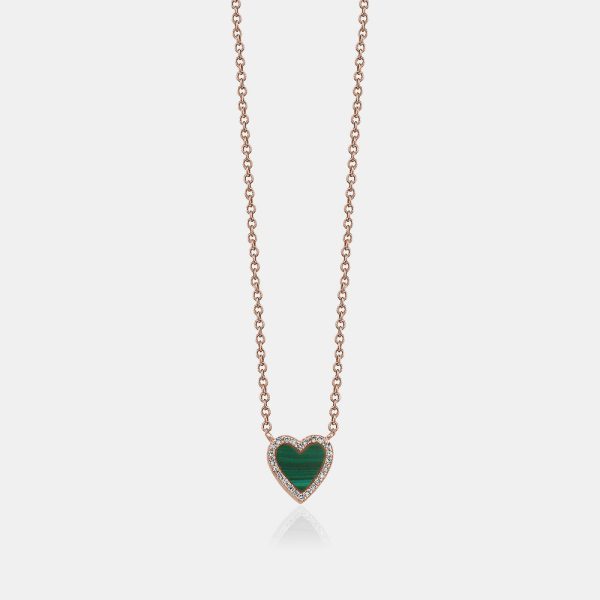 Mini Malachite Diamond Border Heart Necklace Online now