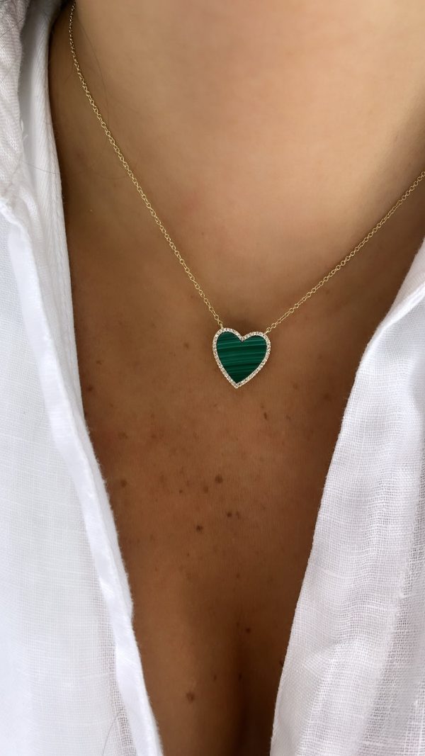 Malachite Diamond Border Heart Necklace Online now