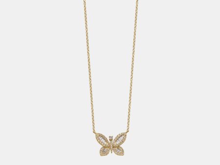 Diamond Baguette Butterfly Necklace on Sale