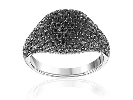 White Gold Pavé Black Spinel Gemstone Ring For Sale