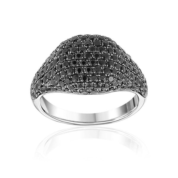 White Gold Pavé Black Spinel Gemstone Ring For Sale