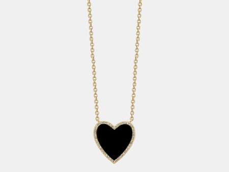 Black Onyx Diamond Border Heart Necklace on Sale