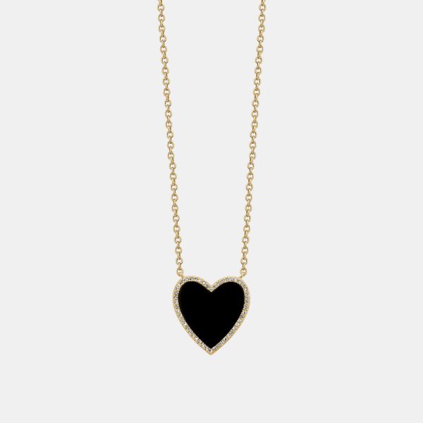 Black Onyx Diamond Border Heart Necklace on Sale