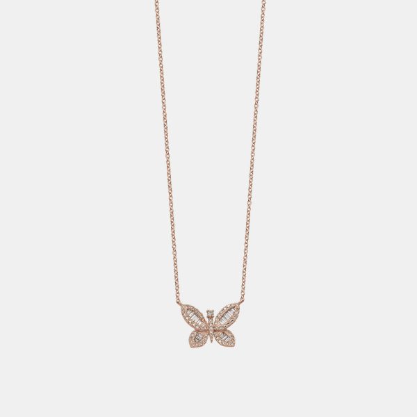 Diamond Baguette Butterfly Necklace on Sale