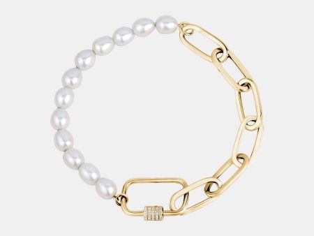 Pearl and Paperclip Diamond Clasp Bracelet Sale