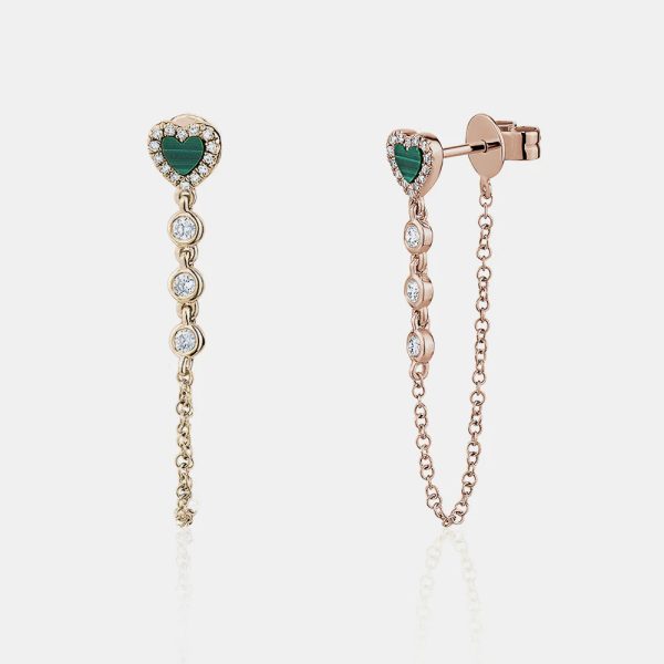 Diamond Border Heart Chain Earrings Online now