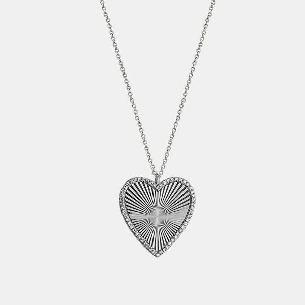 Diamond Fluted Heart Necklace on Sale