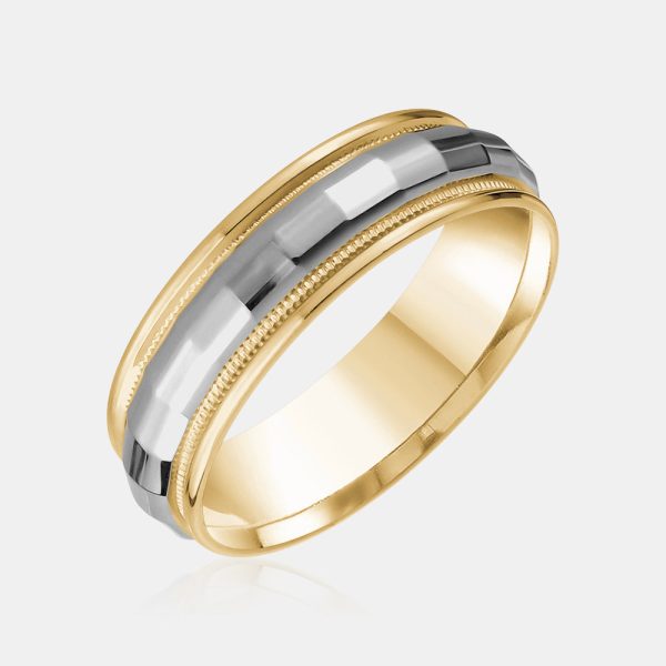 14K Two-Tone Rounded Milgrain Edge Wedding Band Online