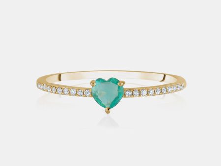 Green Emerald Heart Pavé Ring Online now