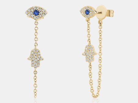 Evil Eye Hamsa Chain Earrings on Sale