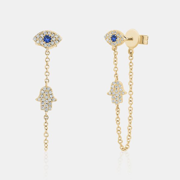 Evil Eye Hamsa Chain Earrings on Sale