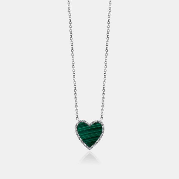 Malachite Diamond Border Heart Necklace Online now