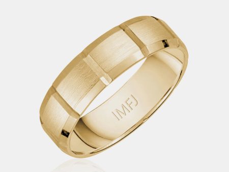 18K Brushed Center with Vertical Grooves Wedding Band Online