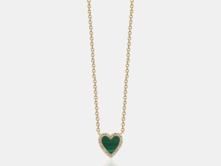 Mini Malachite Diamond Border Heart Necklace Online now