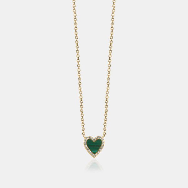 Mini Malachite Diamond Border Heart Necklace Online now