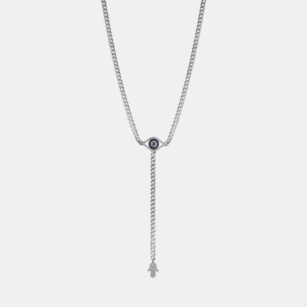 Diamond Evil Eye Hamsa Lariat Necklace Online Hot Sale