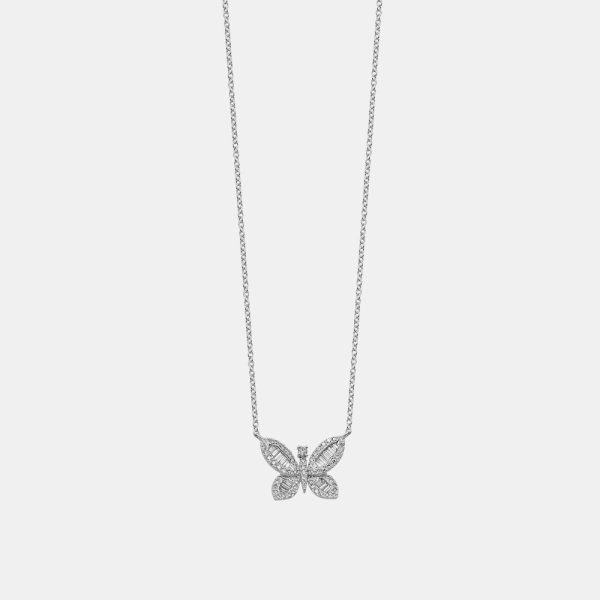 Diamond Baguette Butterfly Necklace on Sale