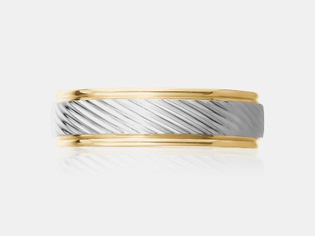 10K Two-Tone Diagonal Lines Wedding Band Online Sale