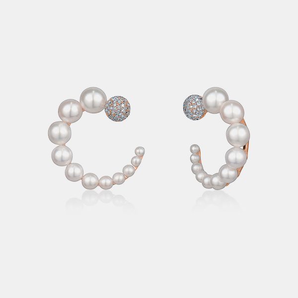 Graduated Pearl Hoops with Diamonds Online