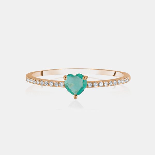 Green Emerald Heart Pavé Ring Online now