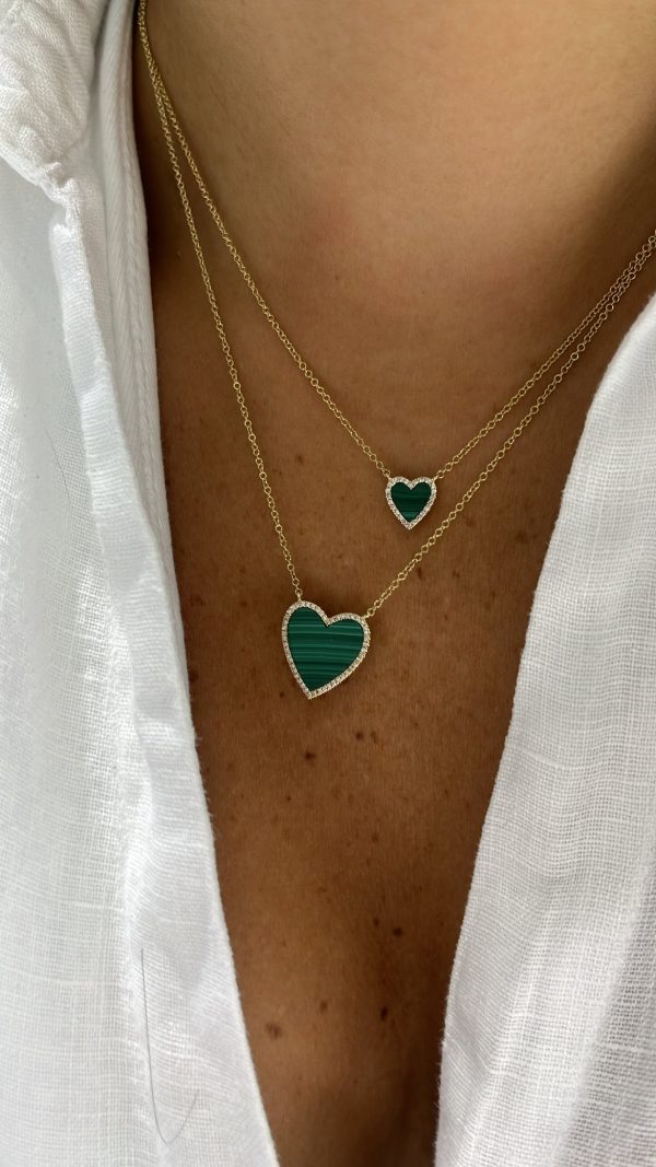 Mini Malachite Diamond Border Heart Necklace Online now