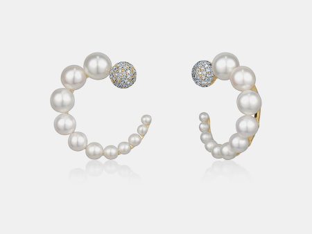 Graduated Pearl Hoops with Diamonds Online