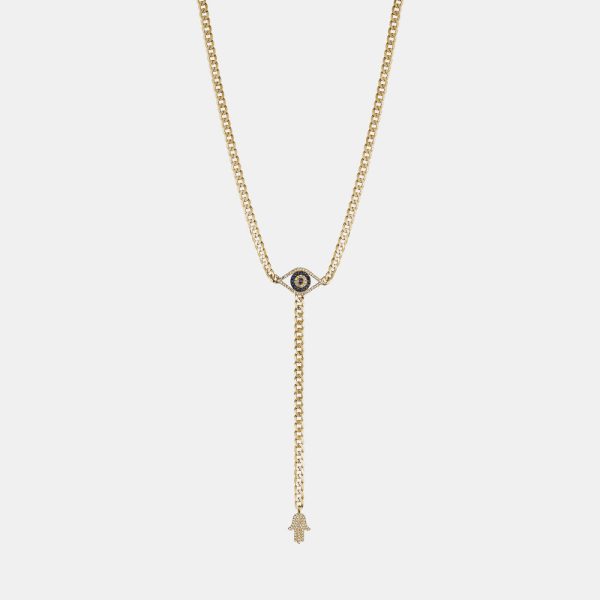 Diamond Evil Eye Hamsa Lariat Necklace Online Hot Sale