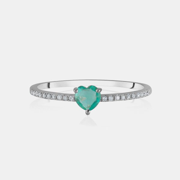 Green Emerald Heart Pavé Ring Online now