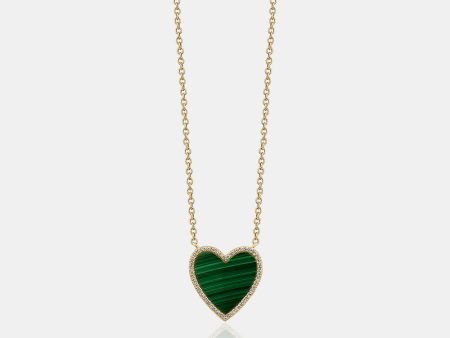 Malachite Diamond Border Heart Necklace Online now